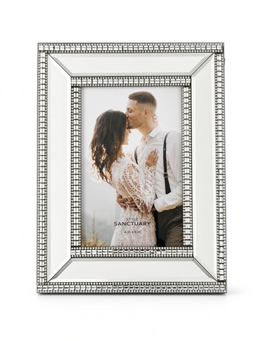Style Sanctuary Glam Silver Mirrored Glass Crystal 4x6 Picture Frame NEW